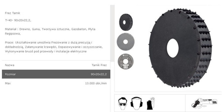 Frez tarnikowy na szlifierkę kątową T40 90x20mm