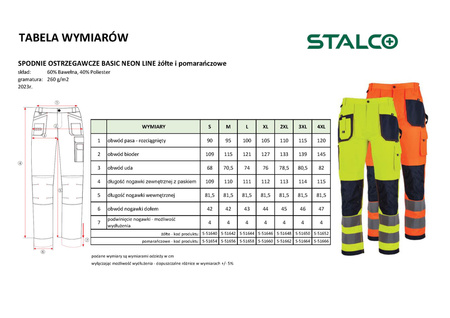 Stalco spodnie pomarańczowe Basic Neon Line robocze