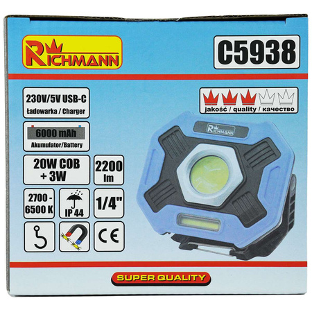 Richmann lampa halogwenowa akumulatorowa mini 20W LED 2200LM C5938