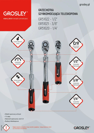 Grosley grzechotka szybkomocująca 90T 1/2" GR51022