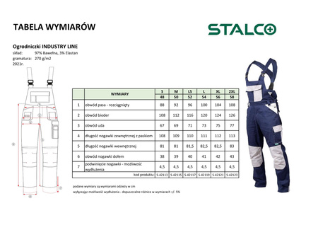 Stalco ogrodniczki Industry Line granatowo białe spodnie robocze