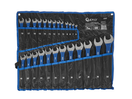 GEKO Klucze płasko-oczkowe z gumowym uchwytem 6-32mm 25 elementów G11147