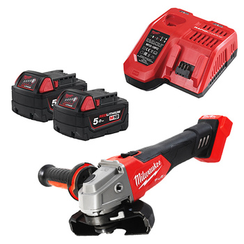 Milwaukee Zestaw Szlifierka M18FSAG125 + 2x akumulator 5ah + szybka ładowarka