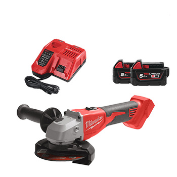 Milwaukee zestaw szlifierka kątowa akumulatorowa 125mm M18BLSAG125X-0  + ładowarka + dwa akumulatory 5AH