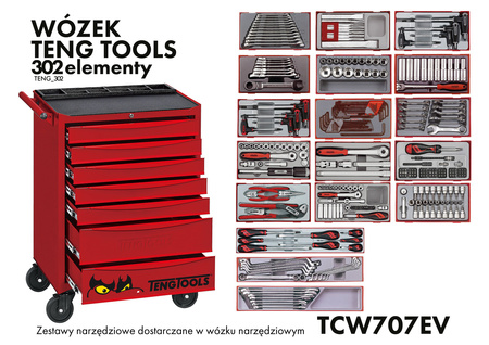 Tengtools wózek narzędziowy 302 elementy TCW707EV z wyposażeniem
