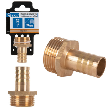GEKO Nypel mosiężny na wąż 19mm – gwint zew. 1" G70171