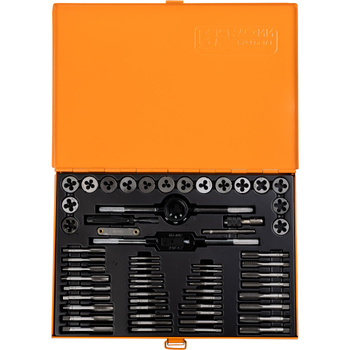 Zestaw gwintowników i narzynek, metryczne i drobnozwojowe M3-M12 z porkętłami, 60 elementów