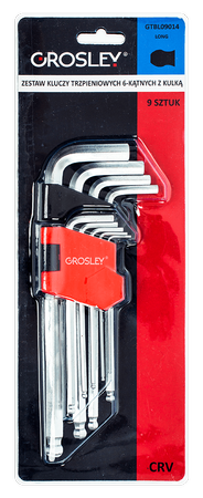GROSLEY ZESTAW KLUCZY TRZPIENIOWYCH 6-KĄTNYCH Z KULKĄ DŁUGICH - 9 SZT.