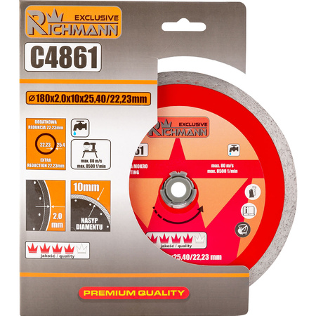 Richmann tarcza diamentowa pełna cienka 180x2x25,4/22,23MM