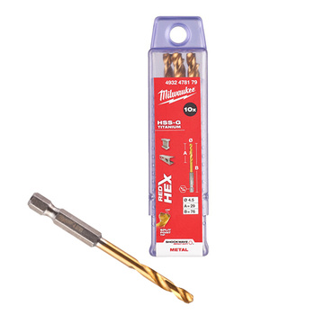 MILWAUKEE Wiertło do metalu HEX HSS-G TiN 4,5mm Opakowanie 10sztuk 4932478179