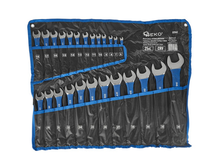 GEKO Klucze płasko-oczkowe z gumowanym uchwyemt 6-36mm 25 elementów G11143