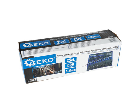 GEKO Klucze płasko-oczkowe z gumowym uchwytem 6-32mm 25 elementów G11147