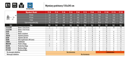 Faraone wieża jezdna Top System 135 X 245 CM 4,4M E1-34