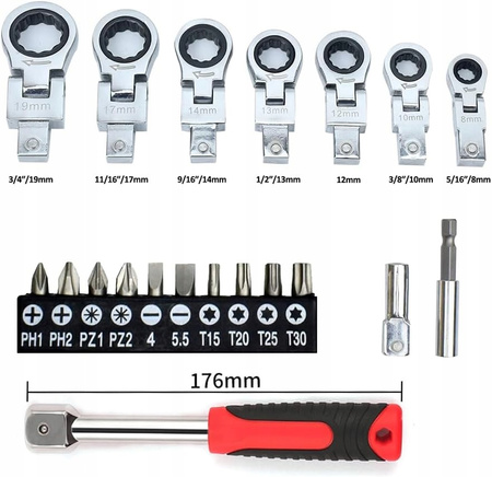 Dedra klucze kątowe z grzechotką 6-19mm 