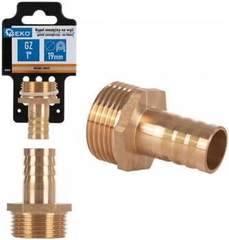 GEKO Nypel mosiężny na wąż 19mm – gwint zew. 1" G70171