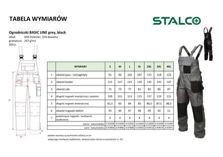 Stalco spodnie robocze ogrodniczki Basic Line szare