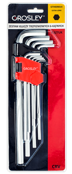 GROSLEY ZESTAW KLUCZY TRZPIENIOWYCH 6-KĄTNYCH EXTRA DŁUGICH - 9 SZT.