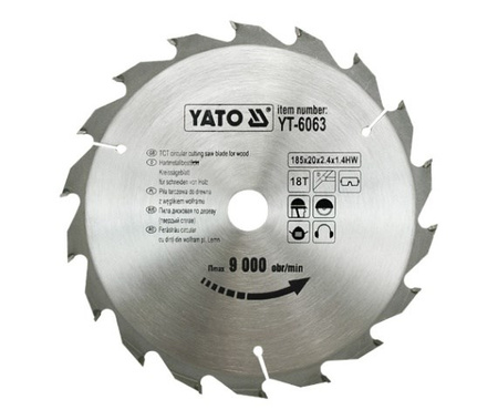 YATO PIŁA TARCZOWA WIDIOWA 185x20mm  18-ZĘBÓW  6063