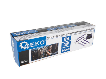 GEKO Klucze płasko-oczkowe z gumowanym uchwytem 6-32mm 12 sztuk G11141