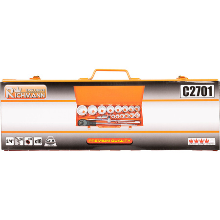 Richmann 18 elementowy zestaw kluczy nasadowych 3/4" 12-KĄT 22-65mm z grzechotką C2701