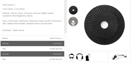 Tarnik prosty na szlifierkę kątową T14 125x22,2