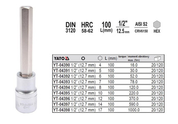 YATO KLUCZ TRZPIENIOWY IMBUSOWY/HEX 1/2"  7x100mm