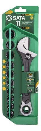 Sata klucz nastawny 8" z funkcją klucza do rur i grzechotką i nasadkami