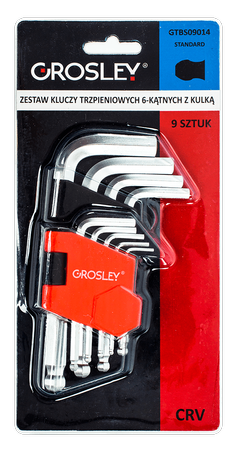 GROSLEY ZESTAW KLUCZY TRZPIENIOWYCH 6-KĄTNYCH Z KULKĄ DŁ. STANDARD - 9 SZT.