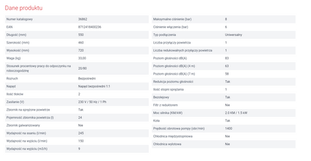 Kompresor bezolejowy dwutłokowy cichy LMO 25-250 8 bar 36862