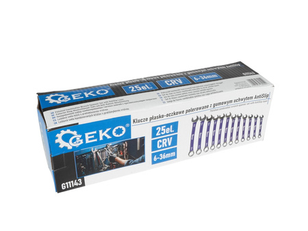 GEKO Klucze płasko-oczkowe z gumowanym uchwyemt 6-36mm 25 elementów G11143