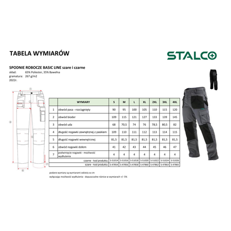 Stalco spodnie robocze Basic Line szare