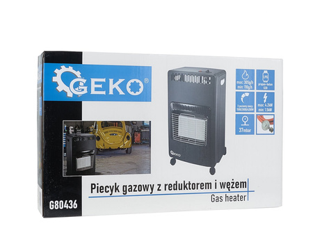 Geko piecyk gazowy w zestawie z reduktorem i wężem G80436