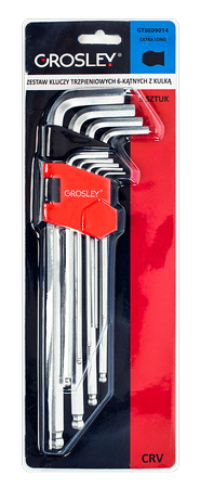 GROSLEY ZESTAW KLUCZY TRZPIENIOWYCH 6-KĄTNYCH Z KULKĄ EXTRA DŁUGICH - 9 SZT.