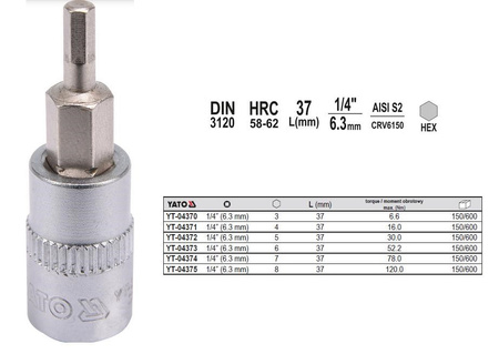 YATO KLUCZ TRZPIENIOWY IMBUSOWY/HEX 1/4"  6x37mm