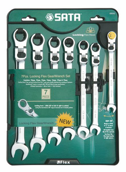Sata zestaw 7 kluczy płasko-oczkowych łamanych z grzechotką i blokadą