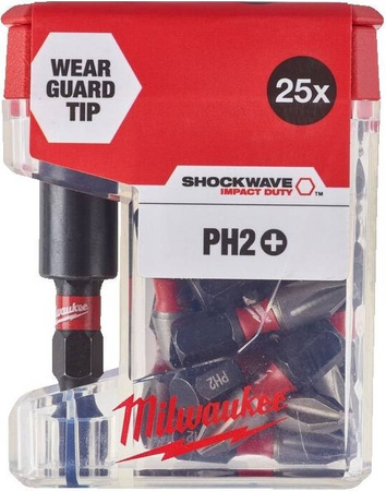 MILWAUKEE KOŃCÓWKA PH2 X 25MM 25SZT. + UCHWYT MAGN