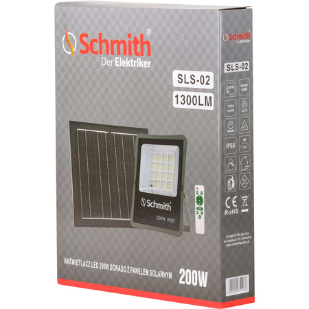 Schmith lampa LED z panelem solarnym 200W SLS-02