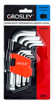 GROSLEY ZESTAW KLUCZY TRZPIENIOWYCH 6-KĄTNYCH Z KULKĄ DŁ. STANDARD - 9 SZT.