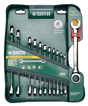 Sata klucze płasko-oczkowe z podwójną grzechotką komplet 12 elementów