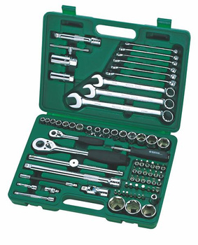 Sata zestaw kluczy 76 elementów 1/4" 1/2" klucze nasadowe i płasko-oczkowe