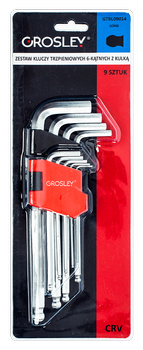 GROSLEY ZESTAW KLUCZY TRZPIENIOWYCH 6-KĄTNYCH Z KULKĄ DŁUGICH - 9 SZT.