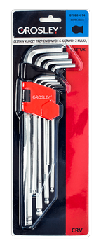 GROSLEY ZESTAW KLUCZY TRZPIENIOWYCH 6-KĄTNYCH Z KULKĄ EXTRA DŁUGICH - 9 SZT.