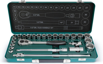 SATA zestaw 25 kluczy nasadowych 1/2" w metalowej kasetce z grzechotką