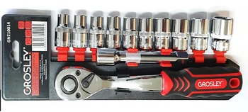 Groosley zestaw klucz grzechotka  1/2"  z nasadkami metrycznymi i przedłużką